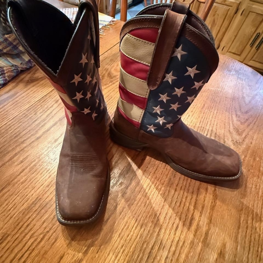 Durango Brown Leather Cowboy Boots with American Flag Shaft